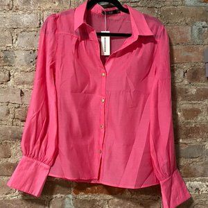 CBR -  Pink Puffed Sleeve Button Down Shirt - Small